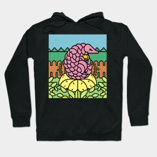 AI Generated Pixel art Pangolin on round flower Hoodie